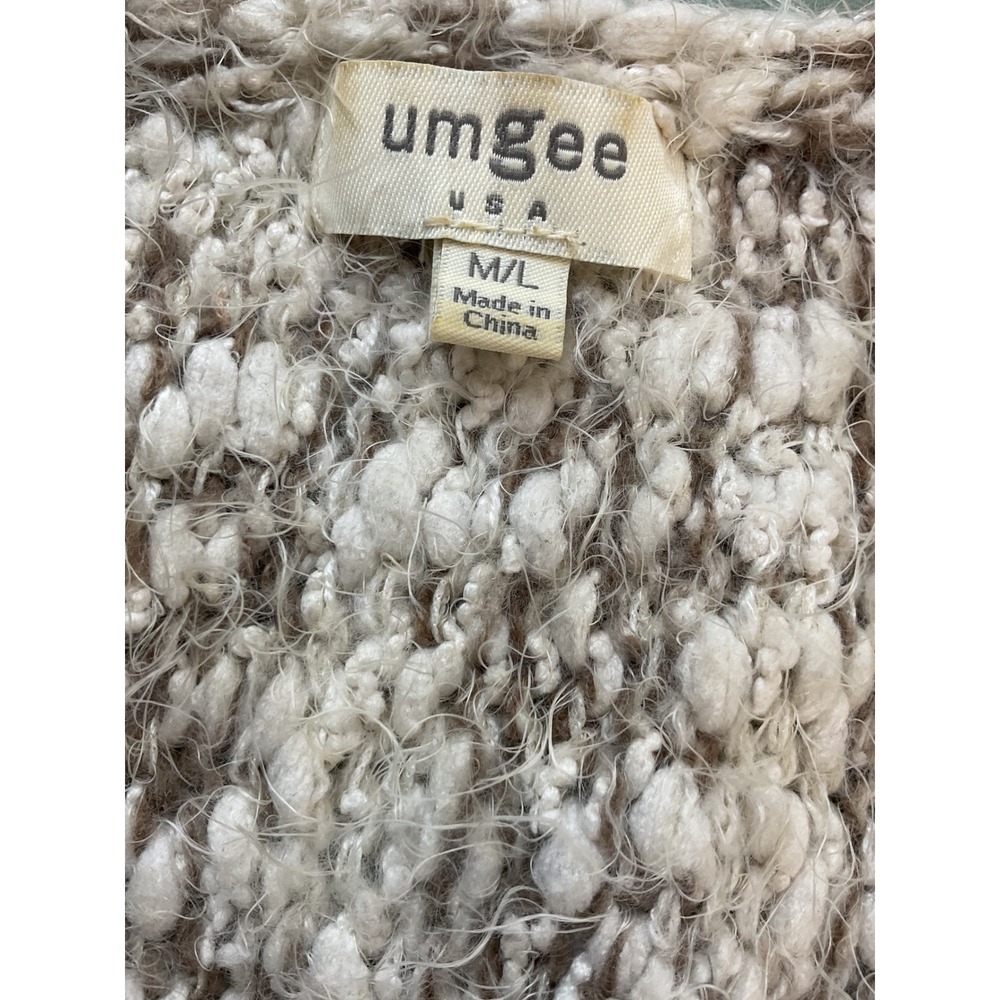 Umgee Fringe Poncho Knit Sweater Tunic Pullover Oversized Neutral Colors - Picture 9 of 12
